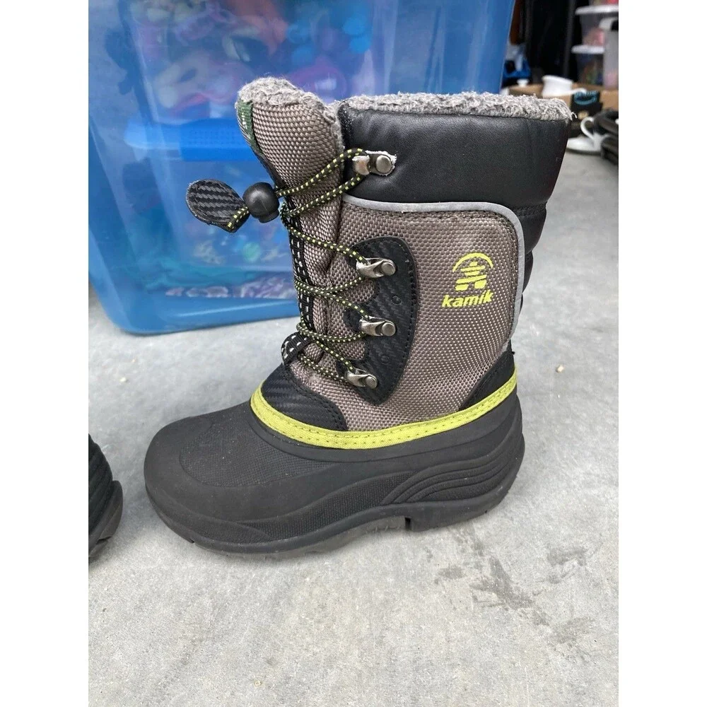 Kamik Kids Winter Snow Boots Size 13 Gray Black Neon Green Waterproof
